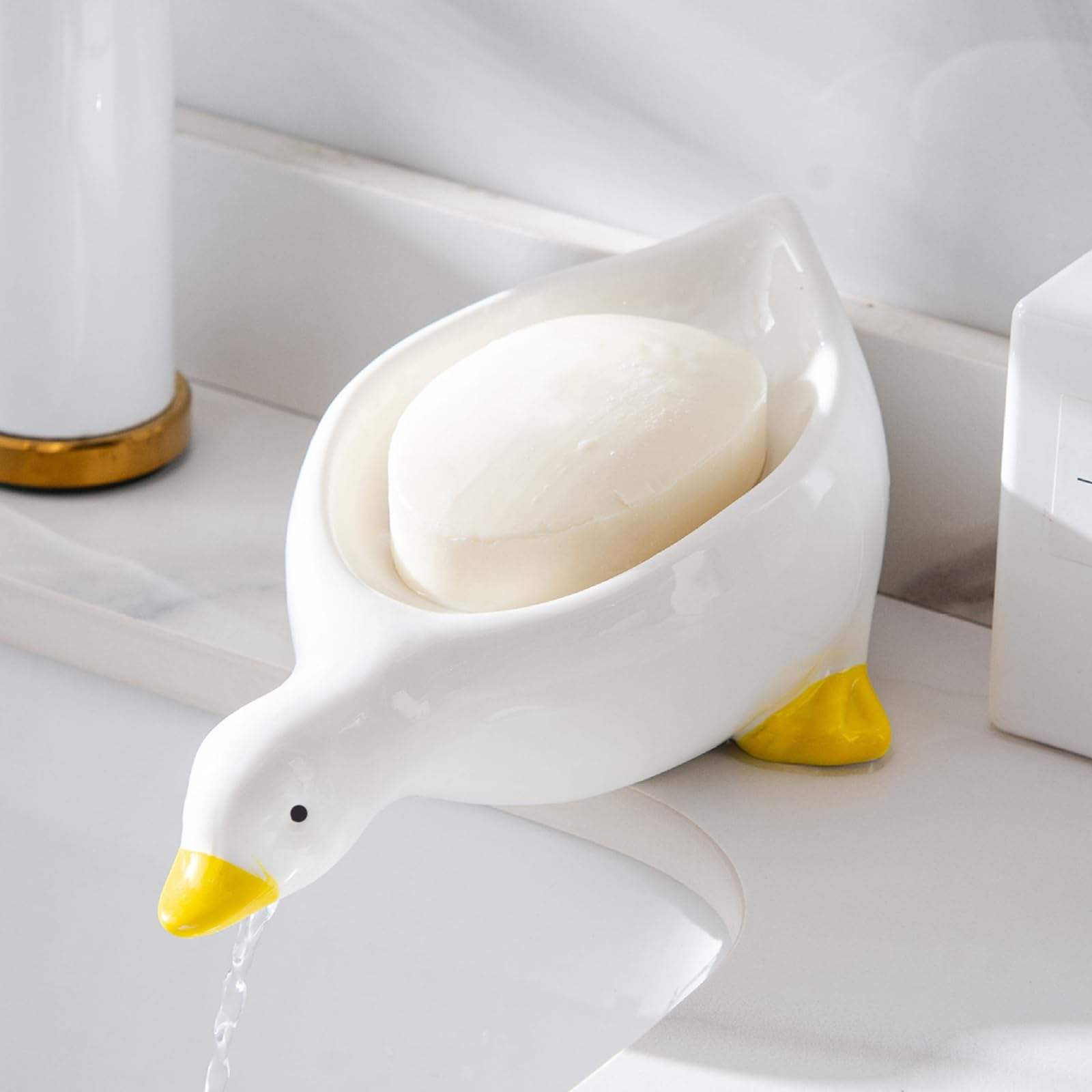 Ceramic Duck Soap Dish with Drainage Tray