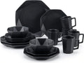 Modern Matte Black Stoneware Dinnerware Set 16 Piece