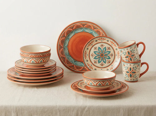 Bohemian Multicolor Stoneware Dinnerware Set 16 Piece