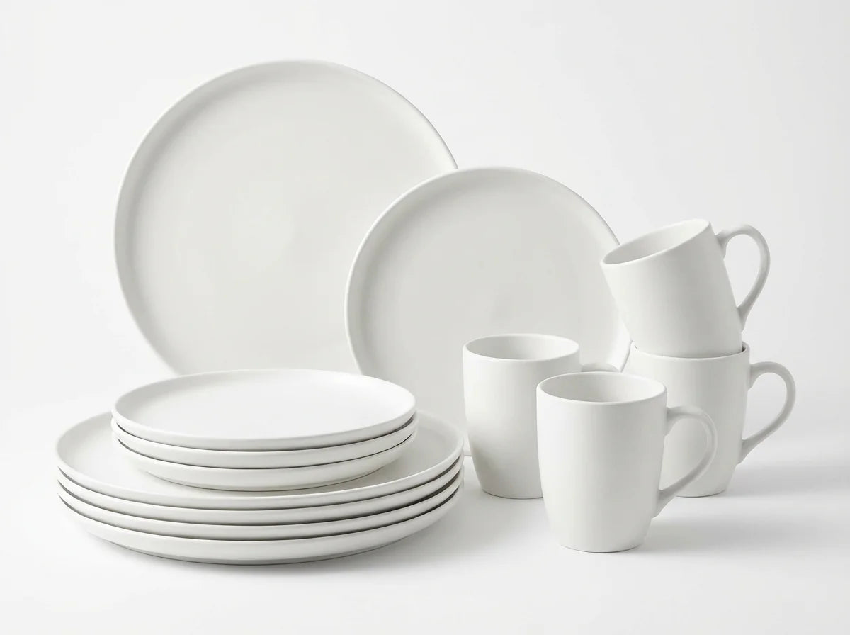 Cream White Stoneware Dinnerware Set 12 Piece