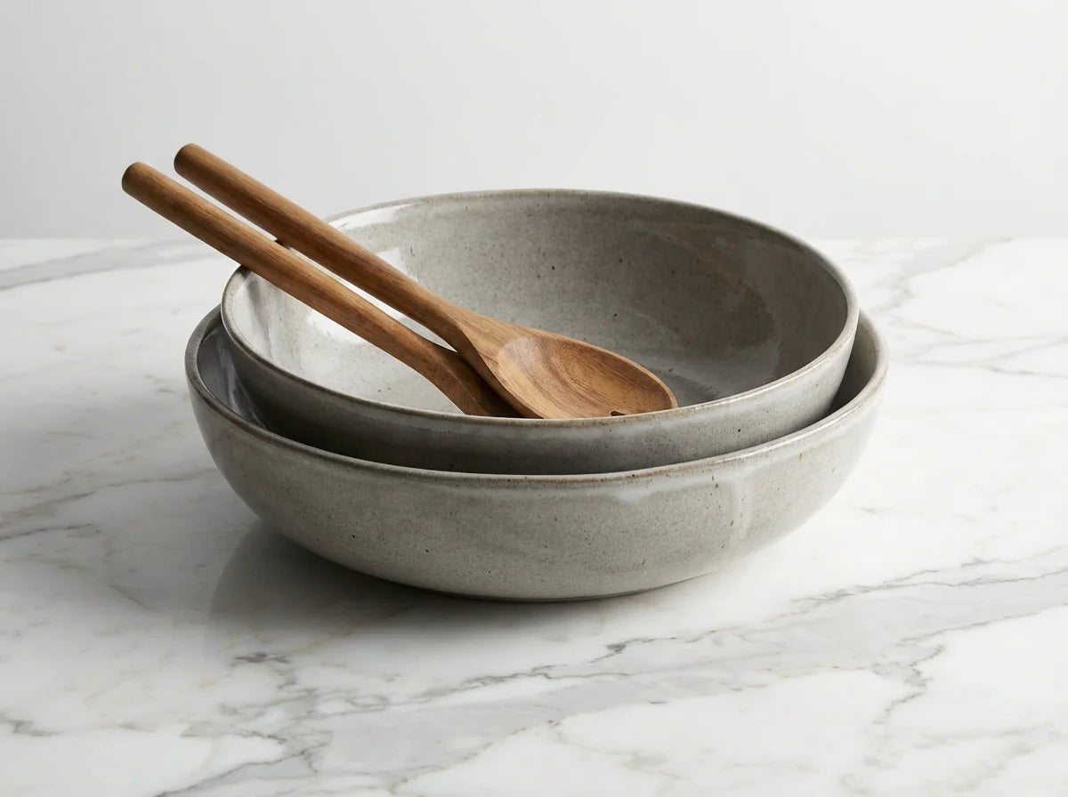 Large Ceramic Salad Serving Bowl Set 2 Piece 9 Inch