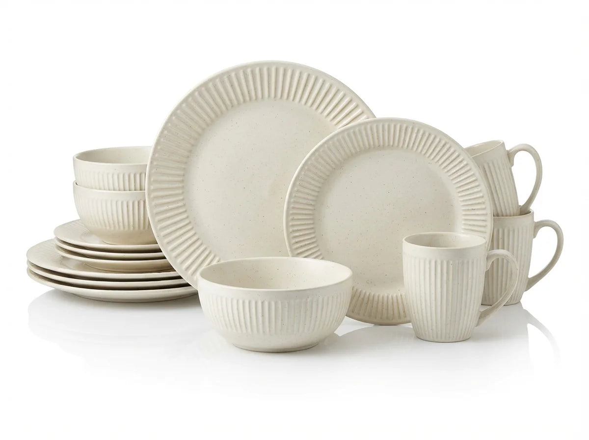 Ribbed Embossed Stoneware Dinnerware Set 12 Piece